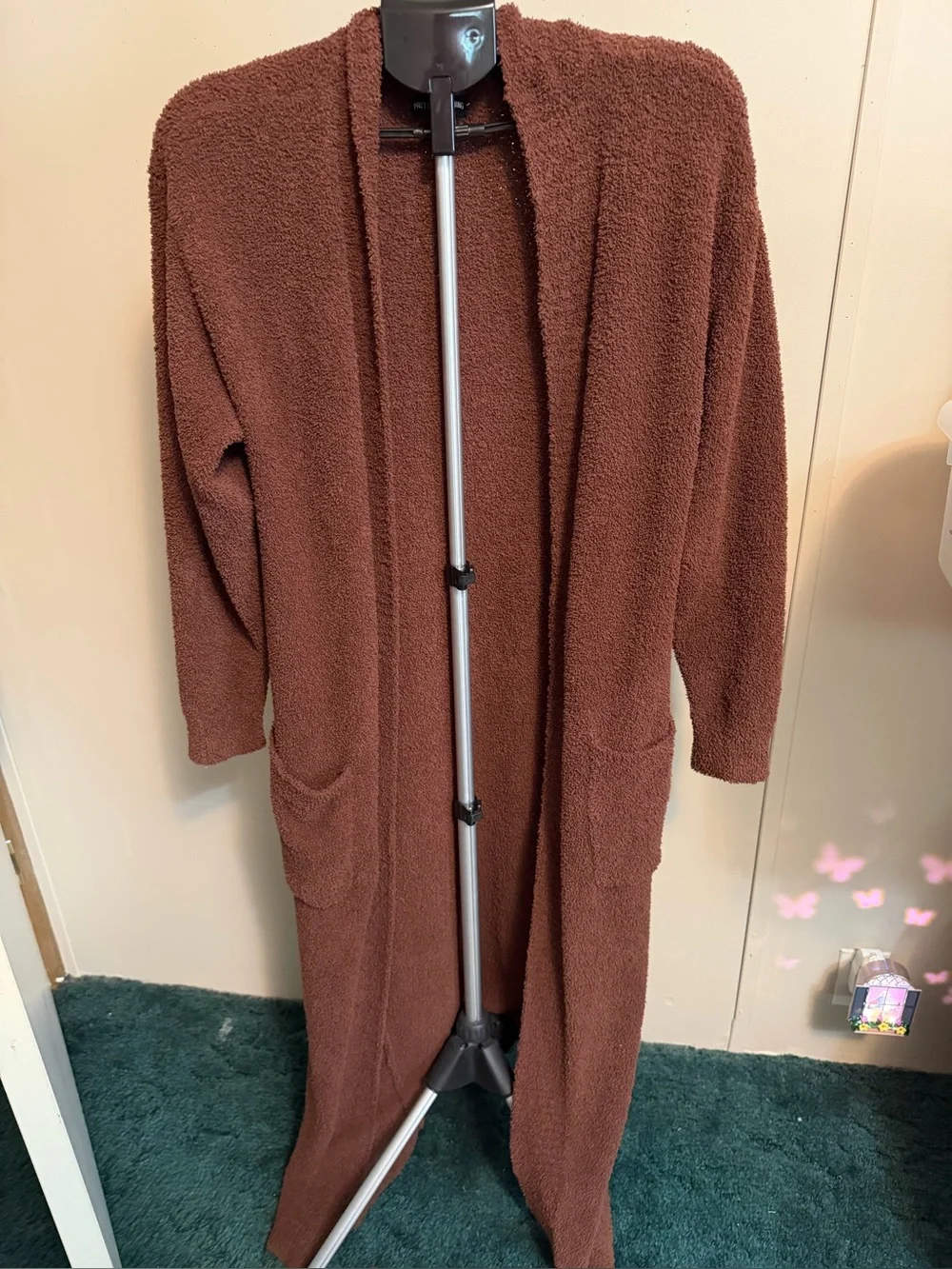 PrettyLittleThing Chocolate Brown Fluffy Borg Maxi Cardigan Duster Robe